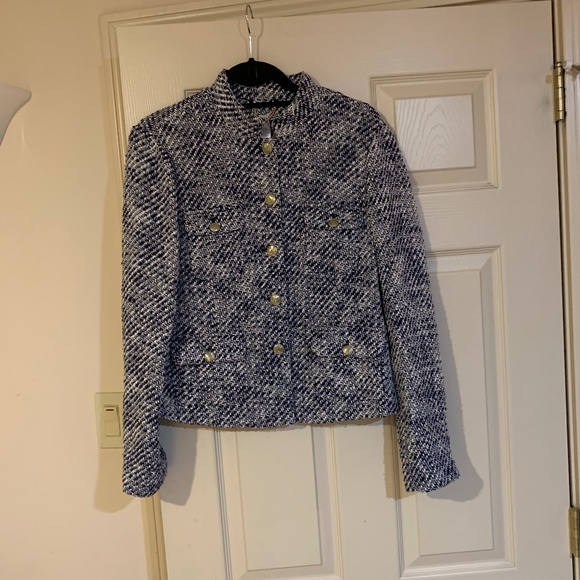 Cache Blue/Ivory Tweed Lined Jacket sz 10 - Picture 1 of 8